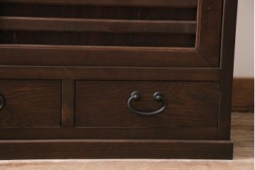 ラフジュ工房オリジナル　古建具リメイク　前板栗材　引き出し付き　和レトロなキャビネット(水屋、収納棚、戸棚)(R-043701)