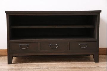 ラフジュ工房オリジナル　古建具リメイク　前板栗材　引き出し付き　和モダンな脚付きローボード(水屋、収納棚、戸棚)(R-043702)