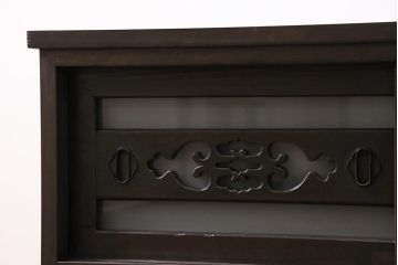 ラフジュ工房オリジナル　古建具リメイク　前板栗材　引き出し付き　和モダンな脚付きローボード(水屋、収納棚、戸棚)(R-043702)