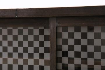 アンティーク家具　当店オリジナルガラス　前面ヒノキ材　引き出し付き　レトロモダンな戸棚(収納棚、キャビネット)(R-043706)