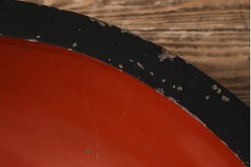 アンティーク雑貨　昭和中期　朱色と黒の漆塗りが目を引く特大のこね鉢(ボウル)(R-043709)