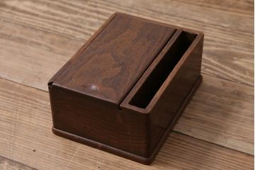 アンティーク雑貨　和製アンティーク　明治大正期　総ケヤキ材　蓋付き・仕切り付き　杢目が味わい深い小箱(木箱、小物収納、小物入れ、ペン立て)(R-043714)