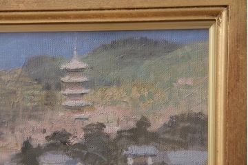 平成二年　高橋美則　吉備国分寺　早春　油絵(油彩、ディスプレイ雑貨、壁掛け)(R-043721)