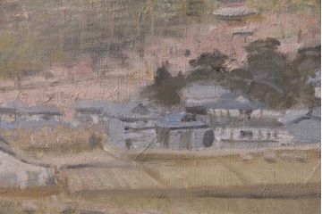 平成二年　高橋美則　吉備国分寺　早春　油絵(油彩、ディスプレイ雑貨、壁掛け)(R-043721)