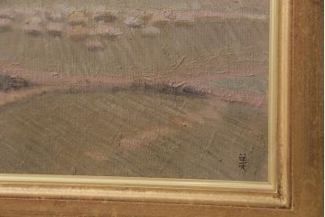 平成二年　高橋美則　吉備国分寺　早春　油絵(油彩、ディスプレイ雑貨、壁掛け)(R-043721)