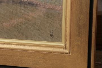 平成二年　高橋美則　吉備国分寺　早春　油絵(油彩、ディスプレイ雑貨、壁掛け)(R-043721)