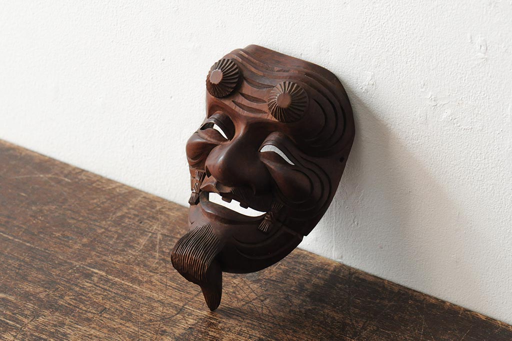 工芸品 木彫 能面 翁面 木製 木目 髭付き おきな 公式】アンティーク家具ラフジュ工房商品詳細ページ骨董 在銘