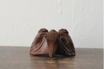 骨董　在銘　古い木彫翁面(作家物、能面、おきな)(R-043725)