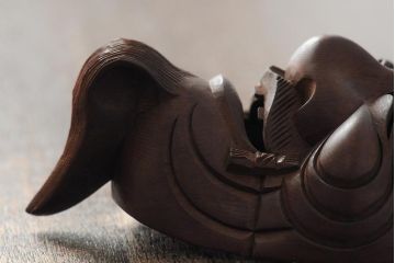 骨董　在銘　古い木彫翁面(作家物、能面、おきな)(R-043725)