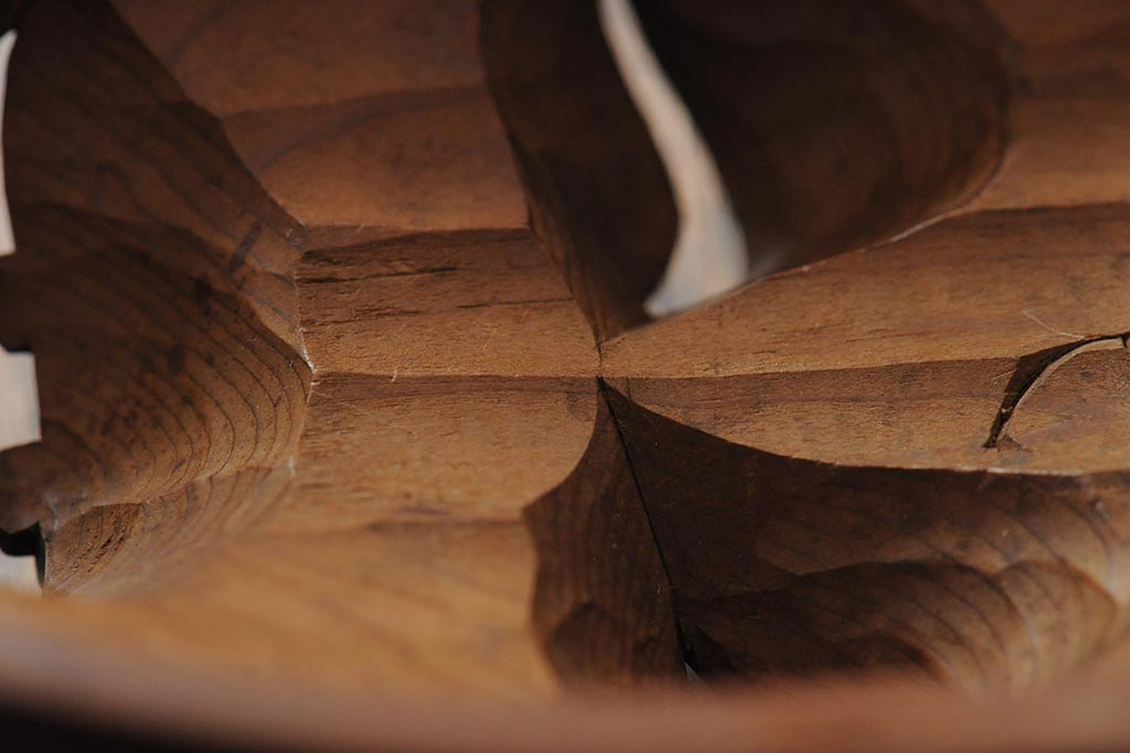 骨董　在銘　古い木彫翁面(作家物、能面、おきな)(R-043725)