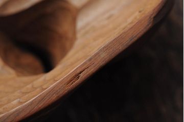 骨董　在銘　古い木彫翁面(作家物、能面、おきな)(R-043725)