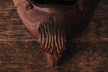 骨董　在銘　古い木彫翁面(作家物、能面、おきな)(R-043725)