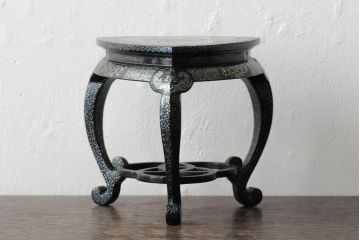 明治〜大正　黒漆螺鈿細工　木製花台(中国李朝?)(R-043727)