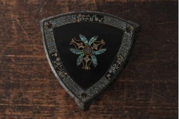 明治〜大正　黒漆螺鈿細工　木製花台(中国李朝?)(R-043727)