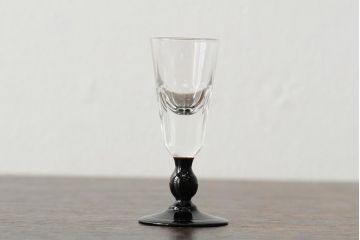 大正期　黒エナメル足　リキュールグラス3客セット(和ガラス、酒器)(R-043728)