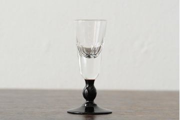 大正期　黒エナメル足　リキュールグラス3客セット(和ガラス、酒器)(R-043728)