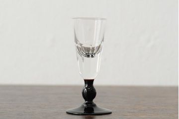 大正期　黒エナメル足　リキュールグラス3客セット(和ガラス、酒器)(R-043728)