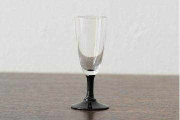 大正期　黒エナメル足　リキュールグラス3客セット(和ガラス、酒器)(R-043728)