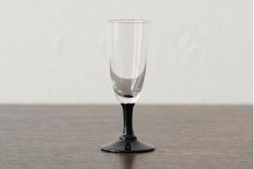 大正期　黒エナメル足　リキュールグラス3客セット(和ガラス、酒器)(R-043728)