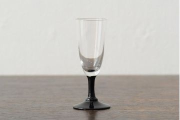 大正期　黒エナメル足　リキュールグラス3客セット(和ガラス、酒器)(R-043728)