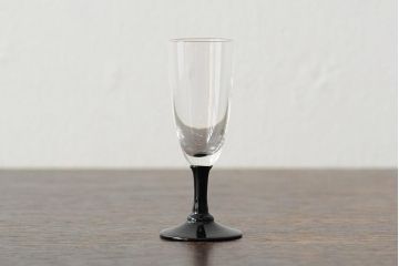 大正期　黒エナメル足　リキュールグラス3客セット(和ガラス、酒器)(R-043728)