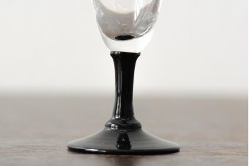 大正期　黒エナメル足　リキュールグラス3客セット(和ガラス、酒器)(R-043728)