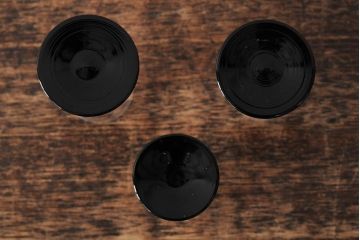 大正期　黒エナメル足　リキュールグラス3客セット(和ガラス、酒器)(R-043728)