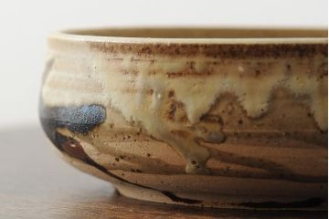 笠間焼　中野晃嗣　黒釉菓子鉢(作家物、共箱)(R-043732)