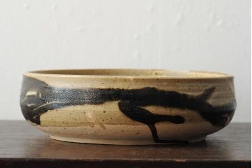 笠間焼　中野晃嗣　黒釉菓子鉢(作家物、共箱)(R-043732)