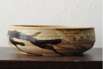 笠間焼　中野晃嗣　黒釉菓子鉢(作家物、共箱)(R-043732)