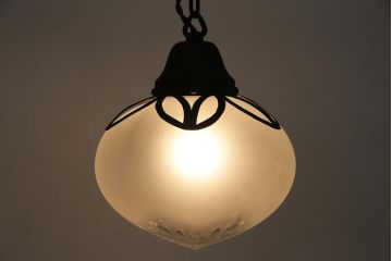 アンティーク照明　和製アンティーク　切子細工　大正ロマン　蕪型ペンダントライト(雫型、吊り下げ照明、天井照明)(R-043736)
