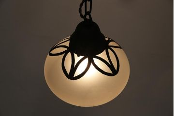 アンティーク照明　和製アンティーク　切子細工　大正ロマン　蕪型ペンダントライト(雫型、吊り下げ照明、天井照明)(R-043736)