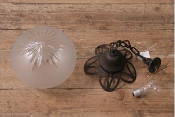 アンティーク照明　和製アンティーク　切子細工　大正ロマン　蕪型ペンダントライト(雫型、吊り下げ照明、天井照明)(R-043736)