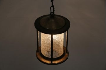 アンティーク照明　和製アンティーク　真鍮製　円柱　シャビーな質感がお洒落なランタン型ペンダントライト(吊り下げ照明、天井照明)(R-043737)