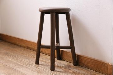 アンティーク家具　昭和中期　カシ材　使い込まれた風合いが魅力のレトロな木製スツール(椅子、花台)(R-043738)