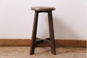 アンティーク家具　昭和中期　ブナ材　木の質感が味わい深い木製スツール(椅子、花台)(R-043739)