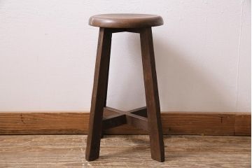 アンティーク家具　昭和中期　ブナ材　木の質感が味わい深い木製スツール(椅子、花台)(R-043739)