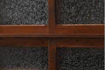 アンティーク家具　ヒノキ材　引き出し付き　結霜ガラス入りの味のある下駄箱(収納棚、戸棚、キャビネット)(R-043743)