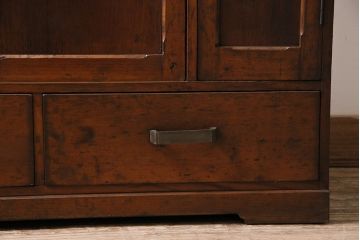 アンティーク家具　ヒノキ材　引き出し付き　結霜ガラス入りの味のある下駄箱(収納棚、戸棚、キャビネット)(R-043743)