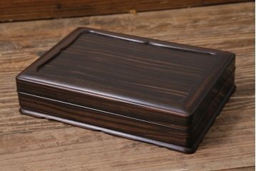 昭和中期　和製アンティーク　縞黒檀　指物　高級感漂う文箱(収納箱、小箱、小物収納)(R-043747)