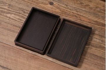 昭和中期　和製アンティーク　縞黒檀　指物　高級感漂う文箱(収納箱、小箱、小物収納)(R-043747)