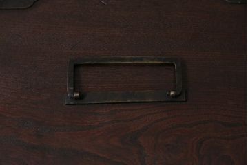 アンティーク家具　古民具・骨董　昭和初期　真鍮金具　総欅(ケヤキ)材　貫禄漂う風合いが魅力的な硯箱(小引き出し、小物収納)(R-043749)