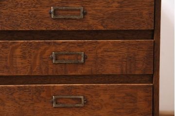 アンティーク家具　昭和中期　ナラ材　ネームプレート付きのレトロな小引き出し(小物収納、卓上収納)(R-043750)