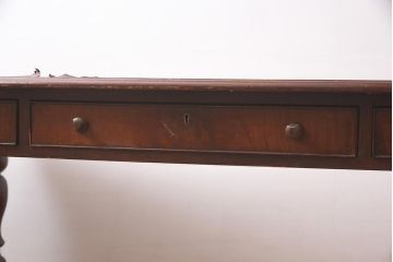 アンティーク家具　イギリスアンティーク　特大!　マホガニー材　図書館で使われていた両面引き出しのレザートップテーブル(デスク、在宅ワーク、在宅用ダイニングテーブル)(R-043751)