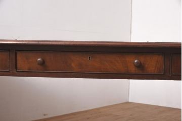 アンティーク家具　イギリスアンティーク　特大!　マホガニー材　図書館で使われていた両面引き出しのレザートップテーブル(デスク、在宅ワーク、在宅用ダイニングテーブル)(R-043751)
