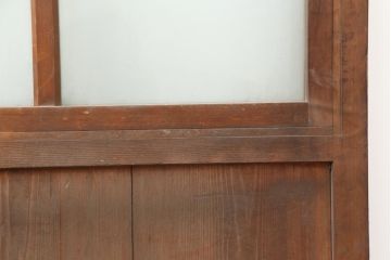 アンティーク建具　和製アンティーク　昭和初期　ヒノキ材　すりガラス　素朴な風合いが魅力の蔵戸(引き戸、玄関戸)(R-043753)