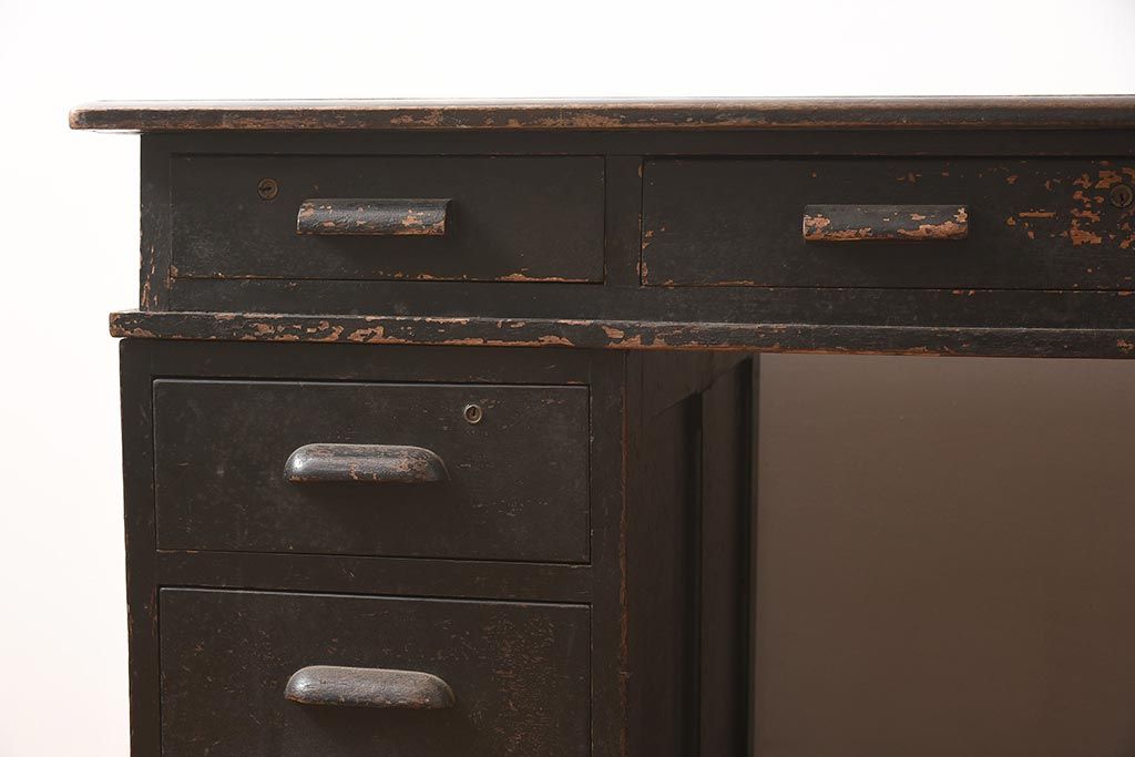 レトロ家具　組み立て式　ノスタルジックな雰囲気が素敵な両袖デスク(両袖机、在宅ワーク、在宅用ワークデスク)(R-043754)