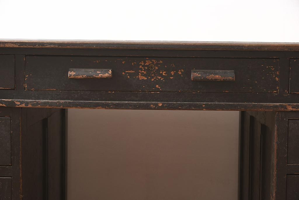 レトロ家具　組み立て式　ノスタルジックな雰囲気が素敵な両袖デスク(両袖机、在宅ワーク、在宅用ワークデスク)(R-043754)