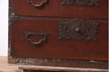 アンティーク家具　明治期　前面ケヤキ材　和の風格漂う仙台箪笥(衣装箪笥、時代箪笥、収納タンス、引き出し)(R-043756)