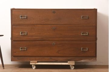 アンティーク家具　和製アンティーク　昭和初期　前面ケヤキ材　和の趣漂うチェスト(箪笥、引き出し分割)(R-043758)